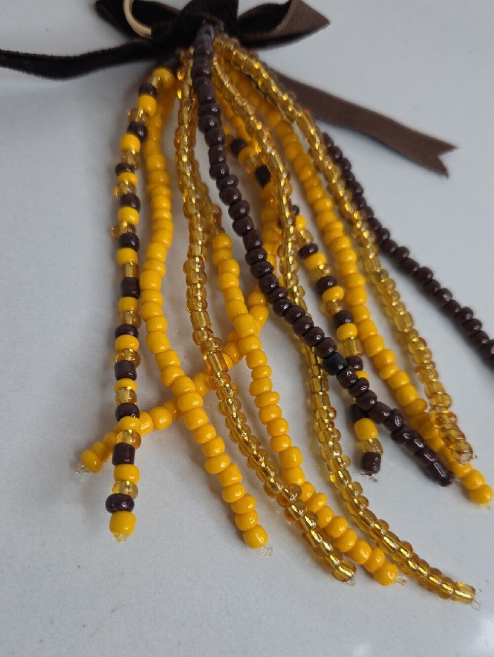 28 - Beaded Tassel Bag Charm in Yellow & Brown - Picture 2 of 3